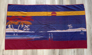 Vintage Jay Franco Beach Towel Romantic Sunset Sailboat Palm Trees Cotton 53x30